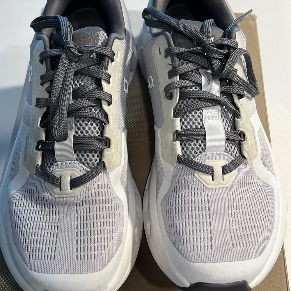 On Running Charcoal and White Athletic Shoes